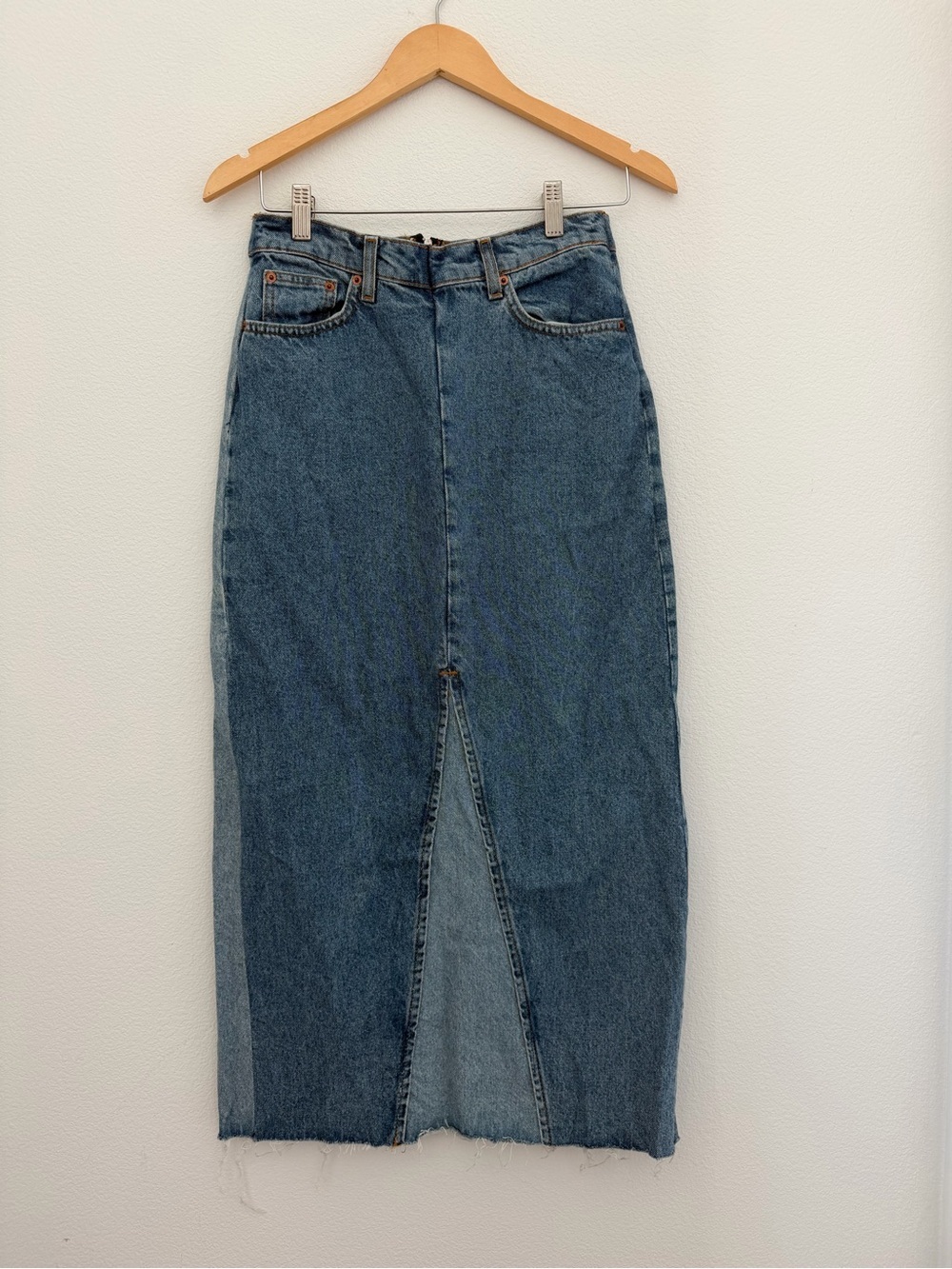 Zara The 90’s Collection Patchwork Denim Midi Skirt Women’s Small